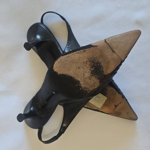 Via Spiga Vintage Heels, Blk Patent/Blk Leather Point Toe, Slingback Pump, 6.5 - Picture 7 of 7